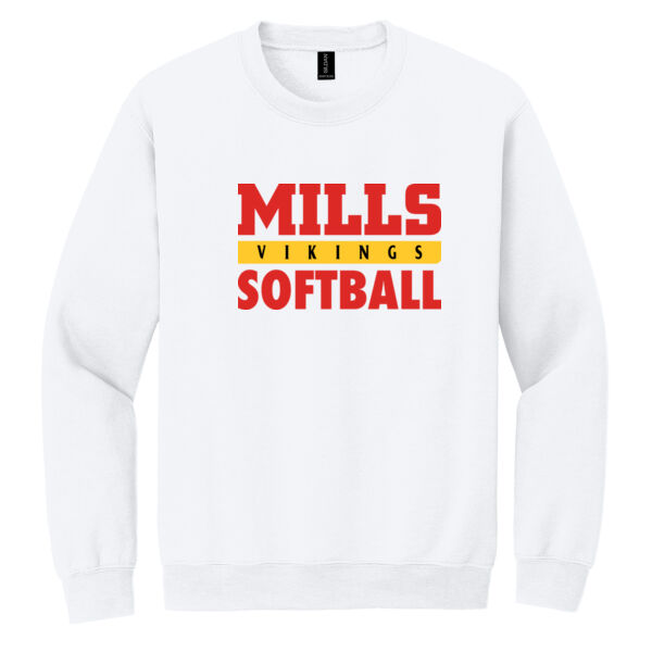 Mills Softball White Heavy Blend Crewneck Sweatshirt Thumbnail