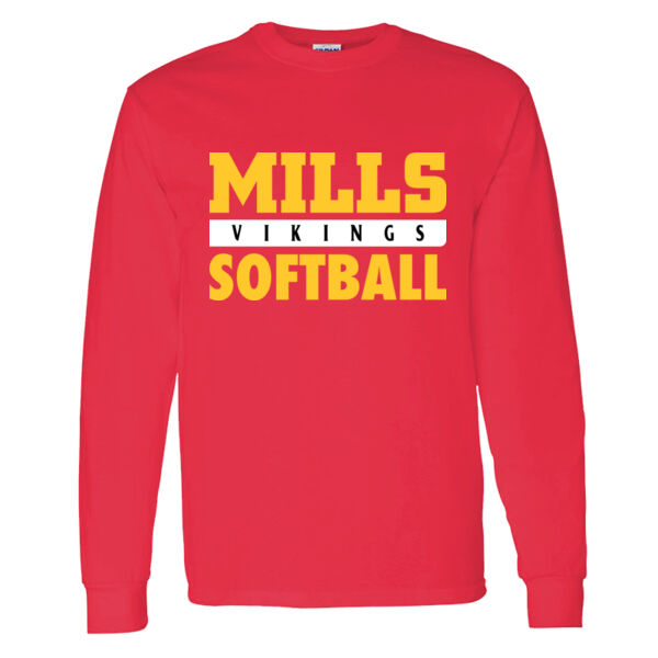 Mills Softball Red Heavy Cotton 100% Cotton Long Sleeve T Shirt Selecte Thumbnail
