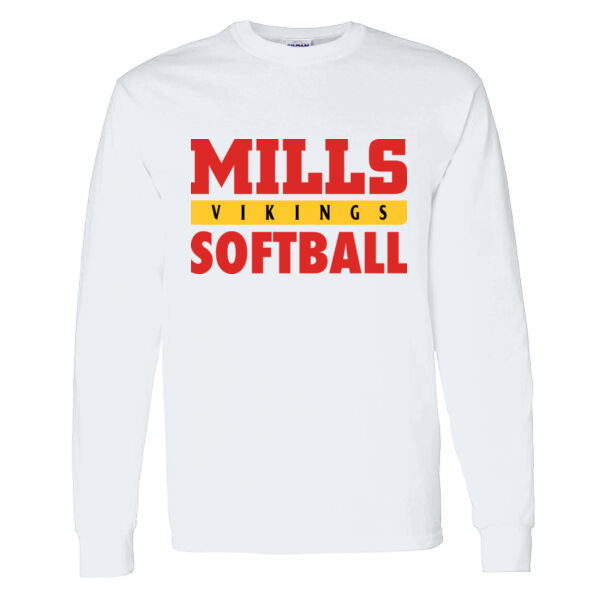 Mills Softball White Heavy Cotton 100% Cotton Long Sleeve T Shirt Selecte Thumbnail