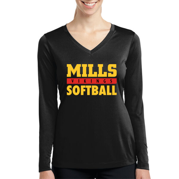 Mills Softball Ladies Long Sleeve PosiCharge Competitor V Neck Tee Thumbnail