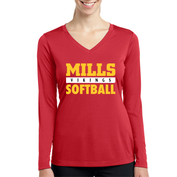 Mills Softball Ladies Long Sleeve PosiCharge Competitor V Neck Tee Thumbnail