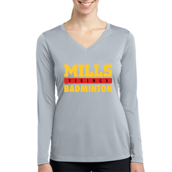 Mills Badminton Ladies Long Sleeve PosiCharge Competitor V Neck Tee Thumbnail