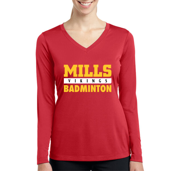 Mills Badminton Ladies Long Sleeve PosiCharge Competitor V Neck Tee Thumbnail