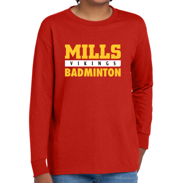 Mills Badminton Youth Heavy Cotton 100% Cotton Long Sleeve T Shirt Thumbnail