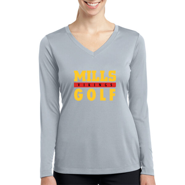 Mills Golf Ladies Long Sleeve PosiCharge Competitor V Neck Tee Thumbnail