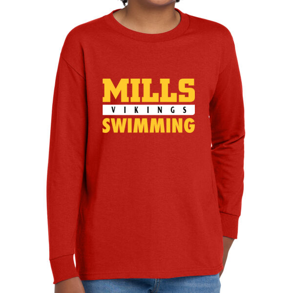 Mills Swimming Youth Heavy Cotton 100% Cotton Long Sleeve T Shirt Thumbnail