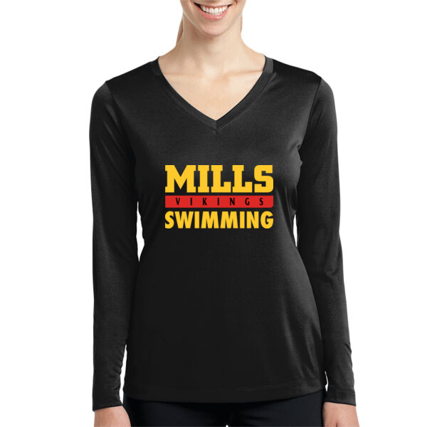 Mills Swimming Ladies Long Sleeve PosiCharge Competitor V Neck Tee Thumbnail