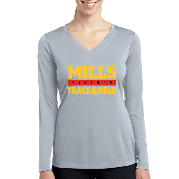 Mills Track & Field Ladies Long Sleeve PosiCharge Competitor V Neck Tee Thumbnail