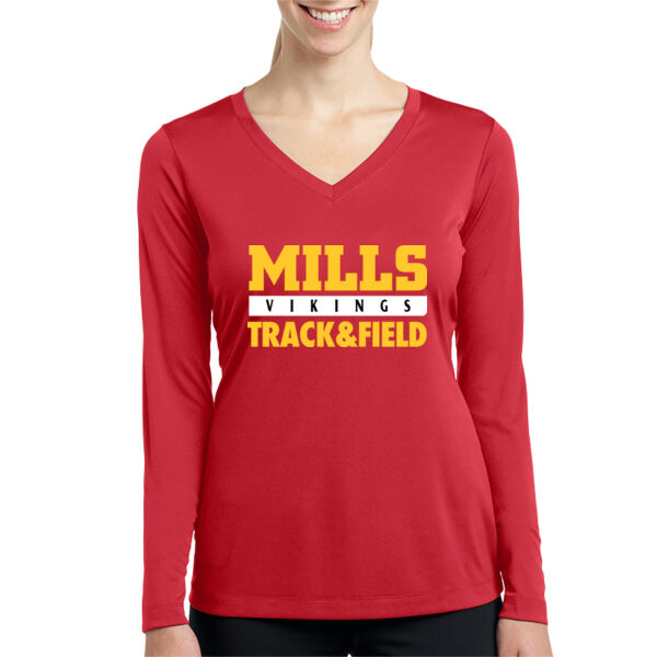 Mills Track & Field Ladies Long Sleeve PosiCharge Competitor V Neck Tee Thumbnail