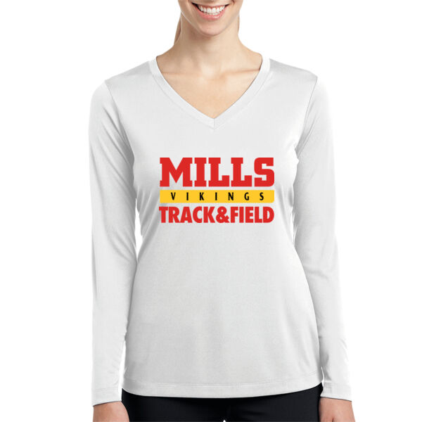 Mills Track & Field Ladies Long Sleeve PosiCharge Competitor V Neck Tee Thumbnail